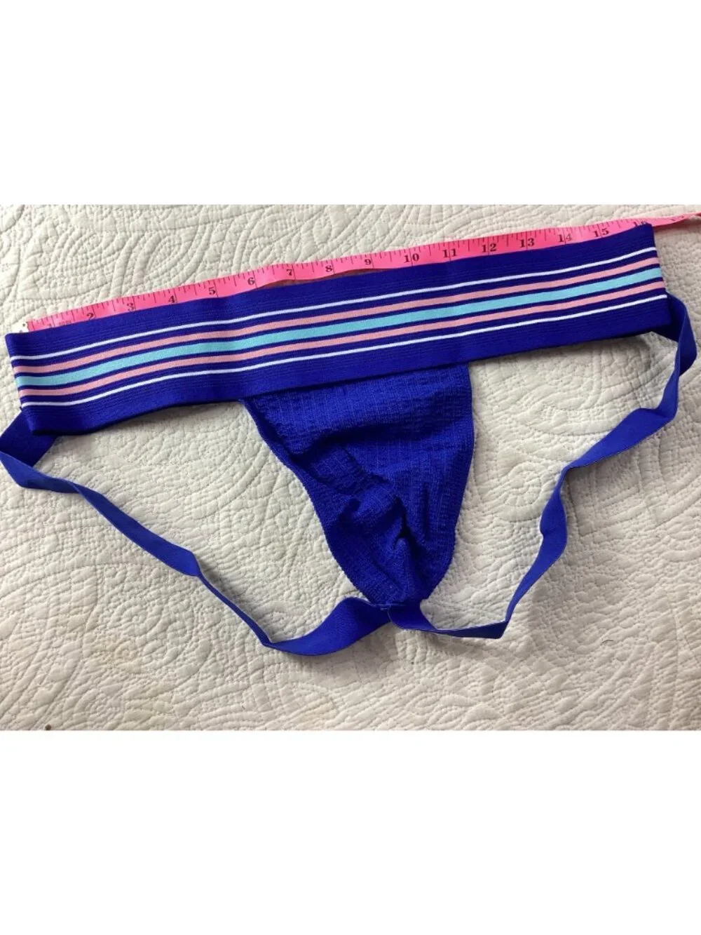 Mens Athletic Jockstrap* Striped Elastic Waistband*Gay*Pouch*Blue*NIP
